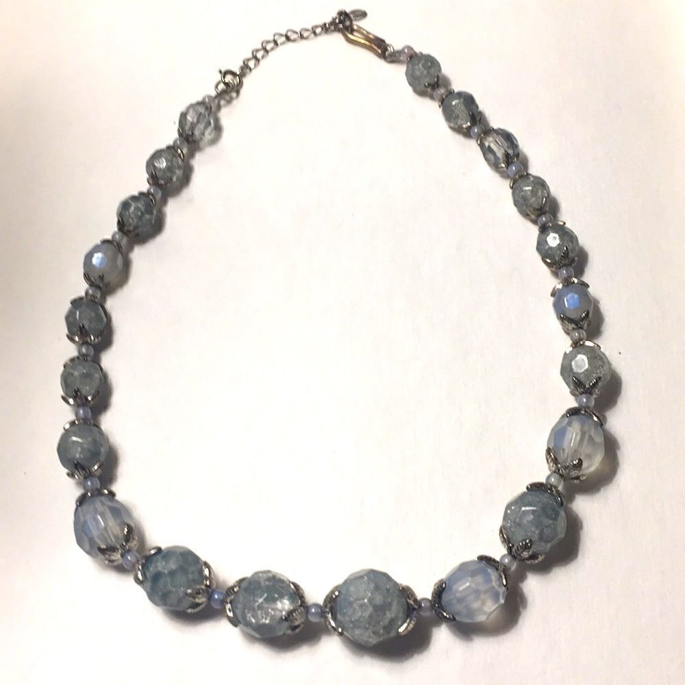 VINTAGE BLUE necklace 18 1/2", MUTED SILVERY ACCENTS ice blue from Macys Preworn